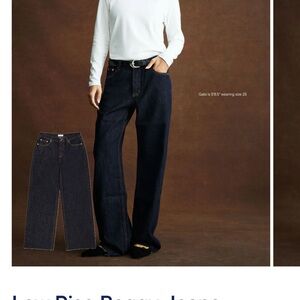 HEMMED SHORT HEIGHT parke dark wash low rise baggy jeans size 25